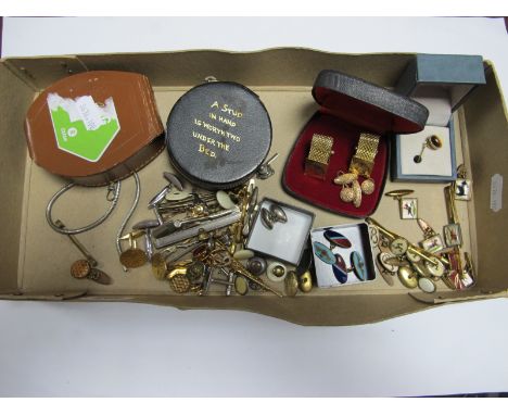 Assorted Gent's Enamel and Other Cufflinks, including vintage RAF, novelty terriers, horse and rider, etc; tie slides/clips, 