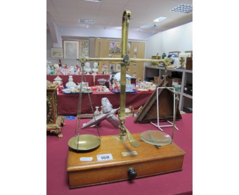 Ayrton, Saunders &amp; Co of Liverpool Brass Scales Class B to Weigh 2oz, having single drawer to mahogany base, 26cm wide.