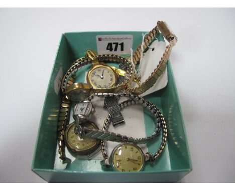 Avia Vintage Ladies Wristwatch, the case back stamped "0.375", on later expanding bracelet; further ladies wristwatches, incl