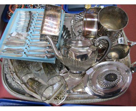 Assorted Plated Ware, including Mappin &amp; Webb Plated Twin Handled Tray, XIX Century plated on copper caddy, salver, decor