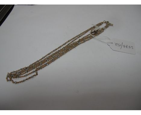 A Fancy Graduated Three Strand Necklace, with alternate seed pearl highlights, stamped "9ct", including a swivel style fasten