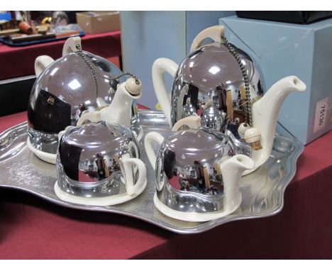 A Vintage "Celtic Beehive" Four Piece Tea Set; together with a plated tray. (5)