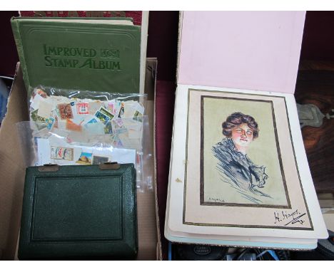 Early XX Century Album of Sketch and Verse, XIX Century photo album containing period images, stamps in albums and loose.
