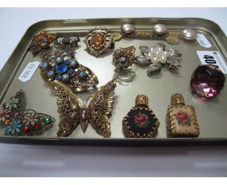 A Small Selection of Czechoslovakia Style Brooches including butterflies, etc, together with similar ornate costume rings, mi