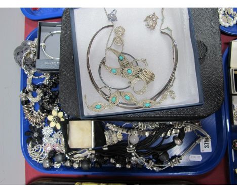 A Selection of Modern Costume Jewellery, including ornate bead necklaces, bracelets, drop earrings, panel style bracelets, br