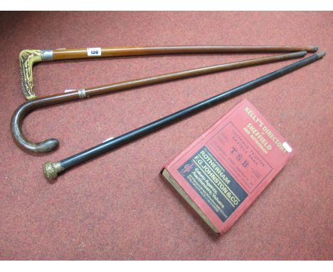 A XIX Century Malacca Walking Stick, with a horn handle; together with another XIX Century walking stick and one other; Kelly