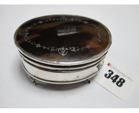 A Hallmarked Silver Trinket Box, of oval form raised on four tapering legs.