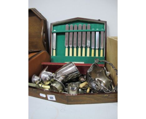 Canteen of Cutlery, plated sugar baskets, napkin rings, mother or pearl card case, etc.