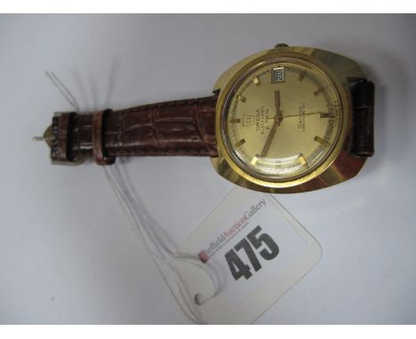 Omega; A Vintage Electronic F300 Hz Gent's Wristwatch, the signed dial with black markers,centre seconds and date aperture (m