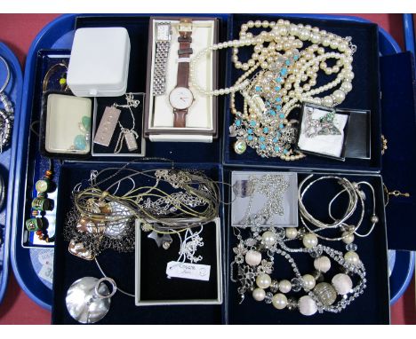 A Selection of Modern Costume Jewellery, including a dainty Pandora bracelet, stamped "S925" "ALE", with two bead like slidin