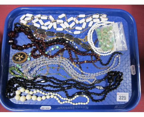 Vintage and Later Costume Bead Necklaces, including faceted jet coloured bead necklaces, faceted amber coloured and similar b