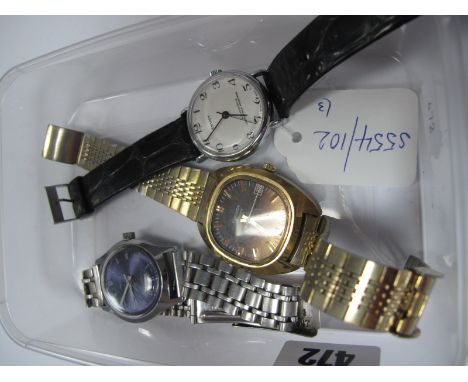 Sekonda: A Vintage Style Gent's Wristwatch, the signed dial with line markers and date aperture together with a Ruhla gent's 