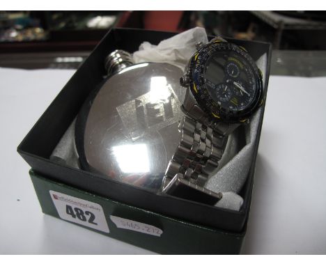 Citizen Blue Angels Gents Wristwatch, Jet' hip flask.