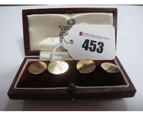 A Pair of Chester Hallmarked 9ct Gold Gent's Cufflinks, the oval panel initialled, with arrow design, to alternate panel, to 