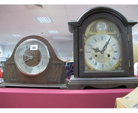 A XX Century Ebonised Style Bracket Clock, (Tempus Fugit) with a silvered chapter ring with Roman numerals; together with a 1