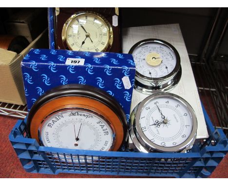 London Clock Company Wall Mounted Clock and Matching Barometer, of ships style, boxed; a wall hanging clock/barometer on rect
