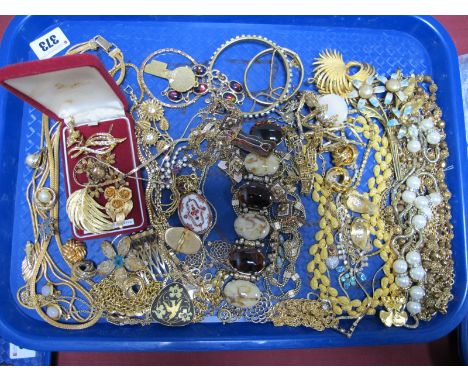 A Selection of Vintage and Later Gilt Coloured Costume Jewellery, including a "Miracle" panel style bracelet, with large oval