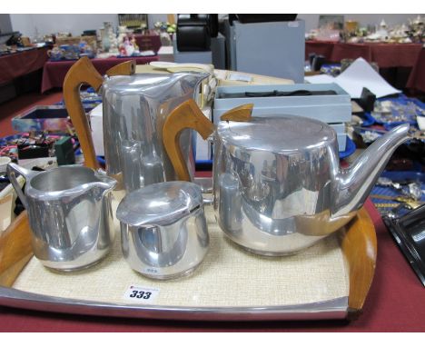 Picquot Ware, four piece tea-coffee service, on a matching tray.