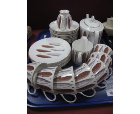 Susie Cooper 'Hyde Park' Pattern Bone China Teaware, comprising teapot, milk jug, seven tea plates, eleven saucers and eight 