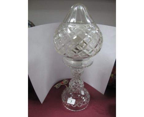 An Early to Mid XX Century Cut Glass Lamp, with mushroom shade, 38cm high.