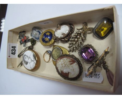 A 9ct Gold (Possibly Chester?) Seed Pearl Bar Brooch, with swallow and foliate detail (damages), a Victorian style Cameo broo