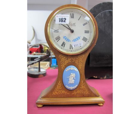 Comitti of London Balloon Clock, with Wedgwood cameo inset, 26cm high.