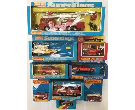 Diecast: Matchbox and Lledo fire fighting vehicles to include Superkings K-39 Snorkel, K-75 Airport Tender, K-53 Hot Fire Eng