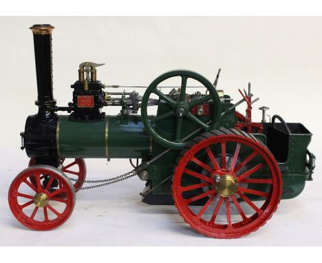 Traction Engine: A scratch-built, live steam, traction engine, finished in green and red livery, with small red plaque 'N.R. 