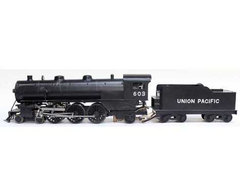 Locomotive: A possibly SE Scale, 45mm, 4-6-2, Locomotive and Tender, Union Pacific, No. 603, finished in black livery. Well-e