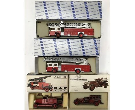 Conrad: A collection of diecast fire fighting vehicles to include 1018 Graf &amp; Stift Fire Engine, 1019 American La France,