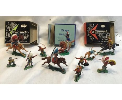 Herald: A collection of assorted Herald Swoppets H632 Cowboy on Horseback with lasso, H531 Indian chief with spear, Timpo 320