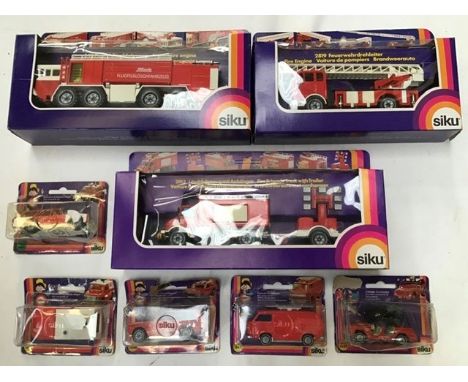 Diecast: Siku and Eligor fire fighting vehicles to include Siku 3411 Airport fire engine, 2819 Fire Engine, 2913 Fire Brigade