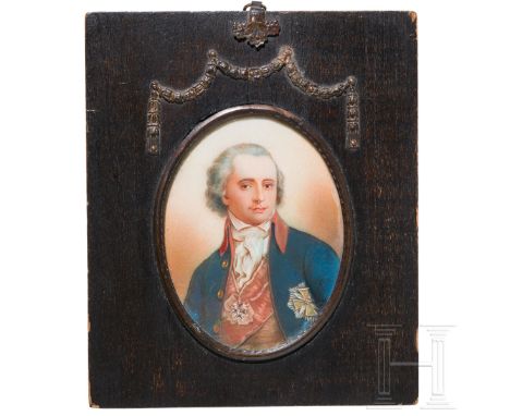   Miniaturportrait eines polnischen Adligen, Anfang 19. Jhdt.  Gouache auf Elfenbein. Brustportrait mit angelegtem Sankt-Stan
