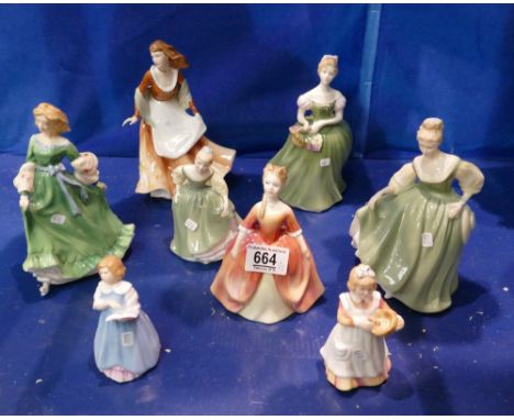 Royal Doulton figures to included Fair Lady H/N2193, Spring Serenade H/N3956, Clarissa H/N2345, First Recital H/N3652, Autumn