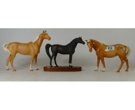 Beswick Matt Palomino Swishtail horse 1182, Connoisseur Arab Xayal 1265 and damaged Palomino Mare 976(3)  