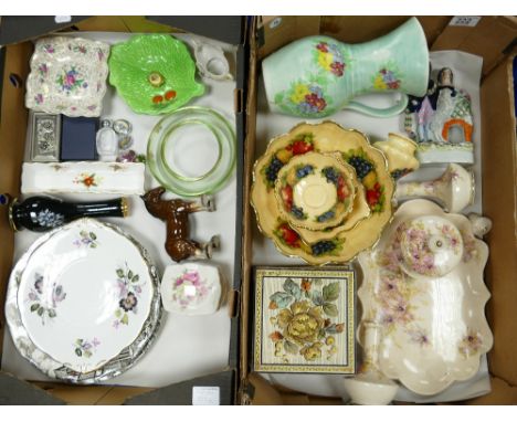 A mixed collection of ceramics to include items of a rare E Radford hand painted jug, damaged figurines, Queens antique fruit