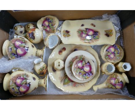 Aynsley Orchard Gold collection of 18 pieces including pair large lidded vases, plates,smaller vases, trinket dishes &amp; mi