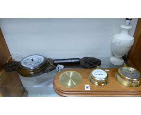 Oak Barometer, similar modern item and Wedgwood Queensware lamp base(3)