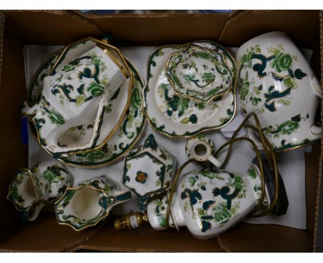 Tray lot - 11 x Masons Chartreuse pattern lamp, jugs, vases, plates &amp; dishes (11)