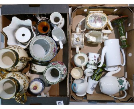 A mixed collection of items including Continental handled vases, Leighton Chinese Rose vase, Saddler |Hunting theme tea set e