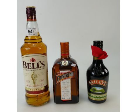 Bells Scotch Whiskey together with small bottle of Cointreau Orange Liqueur and Baileys (3)