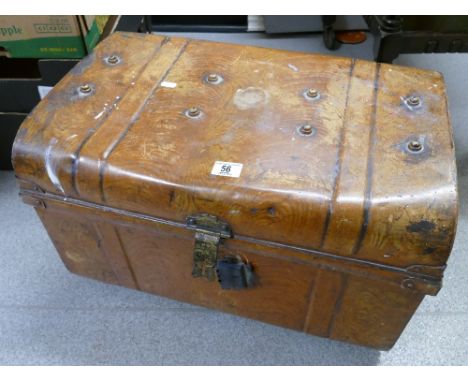 Vintage tin arched chest painted in scumbled tangerine orange 