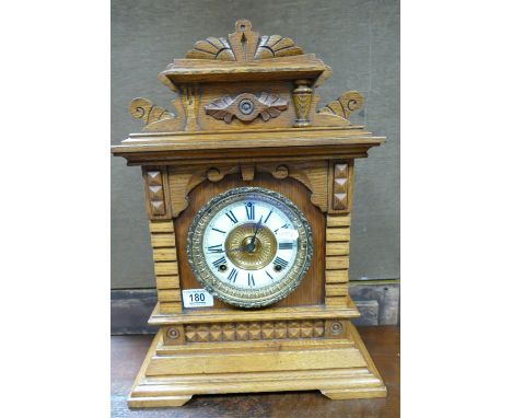 Oak Cased American Mantel Clock by Ansonia Clock Co, New York