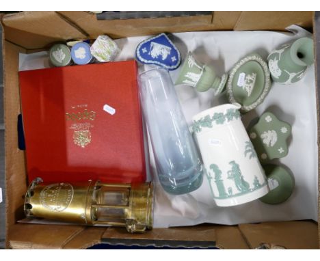 Mixed collection of items to include Eccles type 6 Me O Miners lamp, Wedgwood jasperware items etc