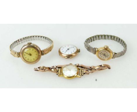 2 ladies 9ct rose gold wristwatches, Timex ladies watch and another Rotary gold plated wristwatch with gold metal expandable 
