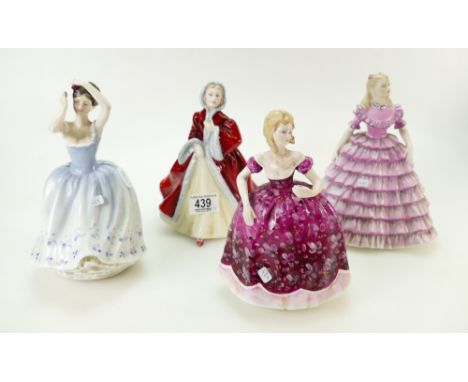 Royal Doulton seconds lady figures Rachel HN2936, Sheila HN2742 together with Coalport lady figures Rosemary &amp; First Danc