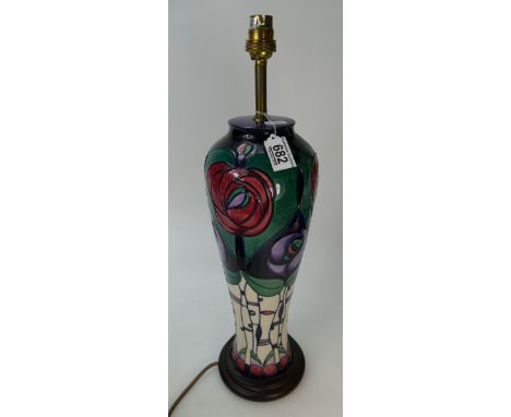 Moorcroft table lamp, actual ceramic size 37cm x 13cm, excluding base &amp; fitting.