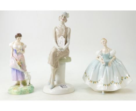 Royal Doulton figure Spring HN2085, First Dance HN2803 and Cocktails from the Reflections series HN3070 (3)