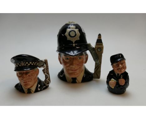 Royal Doulton character jugs London Bobby D6744(seconds), Police Man D6852 and Sgt Peeler D6720 (3)