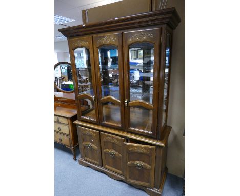 Large reproduction Victorian style 3 door glazed display unit with lighting 